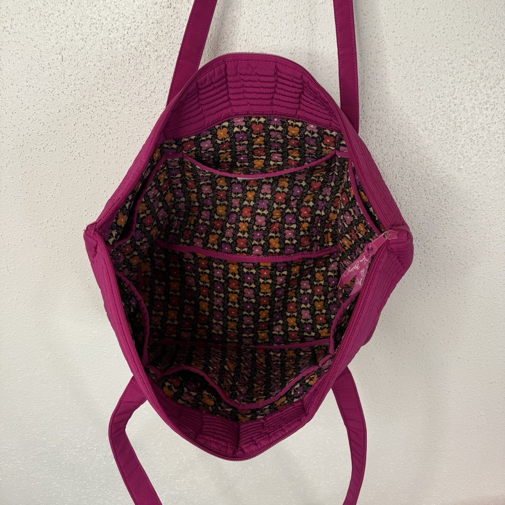 Vera Bradley Large Pink Zip Top Tote Bag Lined Inner Pockets Detachable Strap - Picture 11 of 14